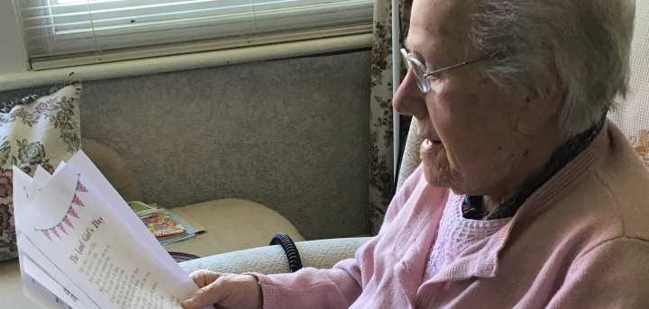 95 year old Evelyn with the VE Day activity pack from Age UK Shropshire Telford & Wrekin