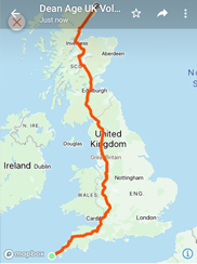Map of Emma and Dean's route from Lands End to John O'Groats
