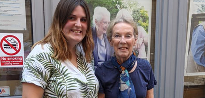 Gina Shirley and Viv Baker outside the Age UK Shropshire Telford & Wrekin office