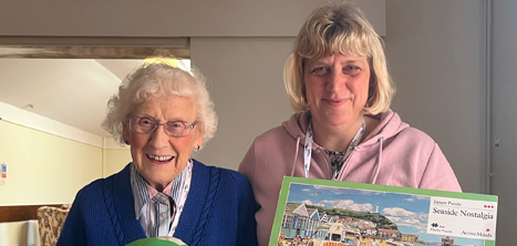 Age UK Shropshire Telford & Wrekin volunteer May Dolphin with Dementia Services Coordinator Lisa Nutting