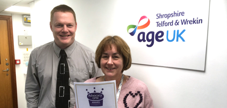 Age UK Shropshire Telford & Wrekin advocacy staff with their Quality Performance Mark certificate