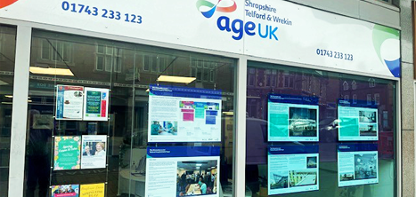 The NHS window display at Age UK Shropshire Telford & Wrekin's Shrewsbury office