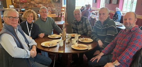 Men's Breakfast Club members with Claire Fishlock, Service Development Officer at Age UK Shropshire Telford & Wrekin