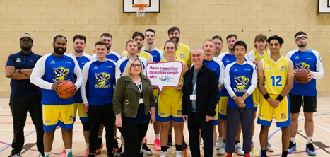Shropshire Warriors men’s basketball team with staff from Age UK Shropshire Telford & Wrekin