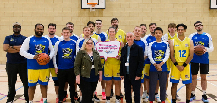 Shropshire Warriors men’s basketball team with staff from Age UK Shropshire Telford & Wrekin