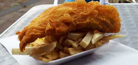 A takeaway meal of fish and chips