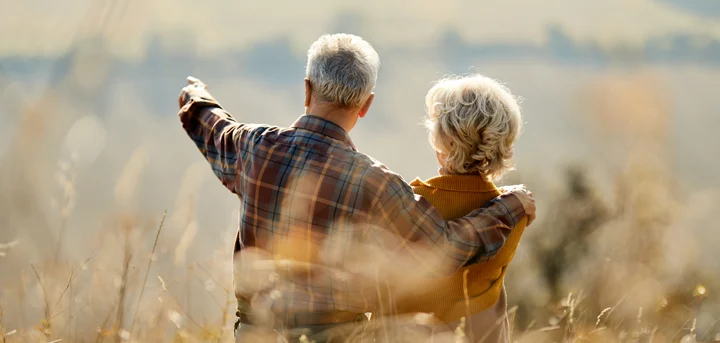Older couple outside in the sunshine