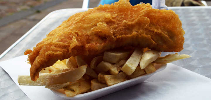 A takeaway meal of fish and chips