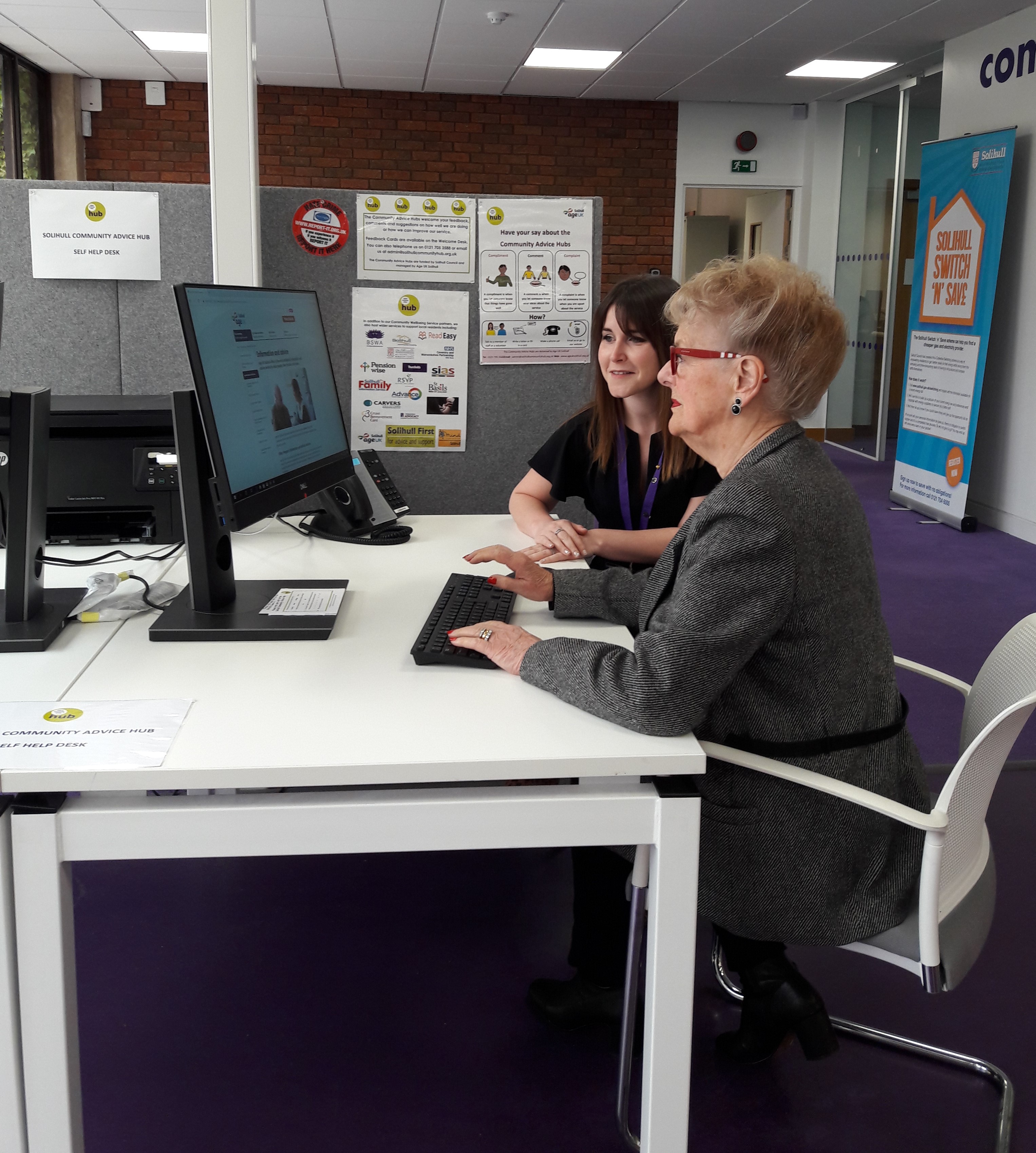 "Margaret" using the self-help PC, with the support of Kate Turrall
