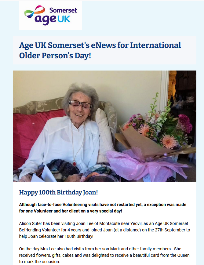 Age UK Somerset eNewsletter front page