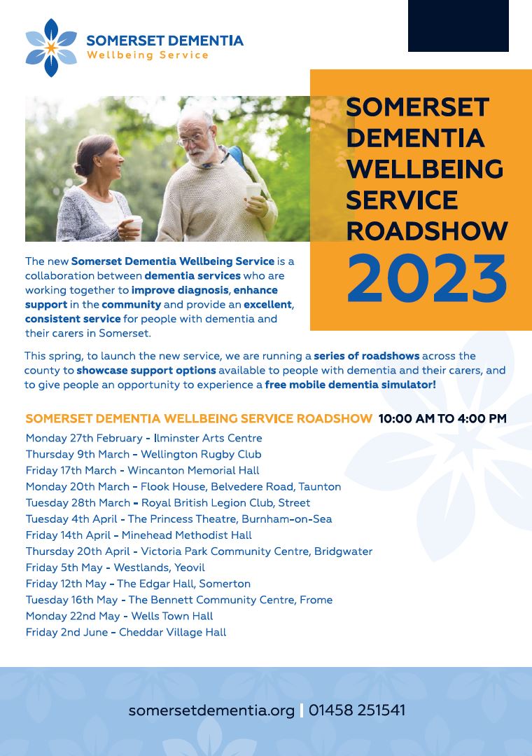 Somerset Dementia Wellbeing service roadshow poster