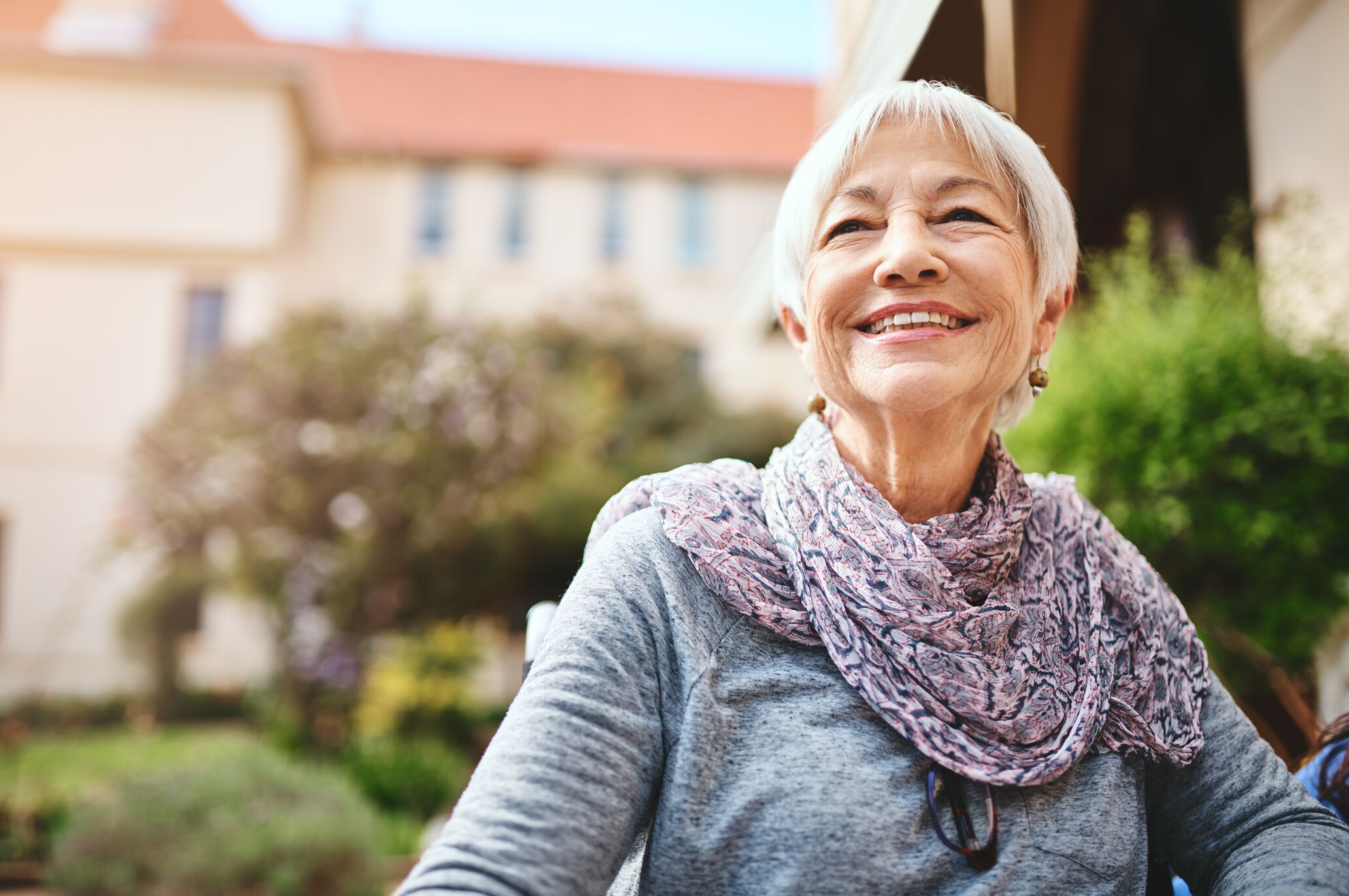 Woman smiling outside