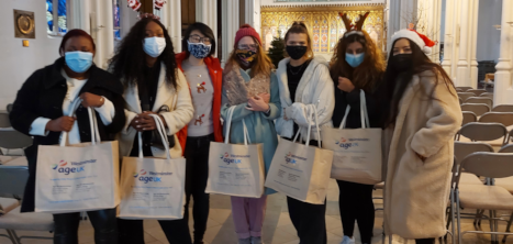 Staff and volunteers with hampers