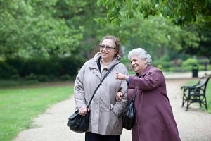 two women walking