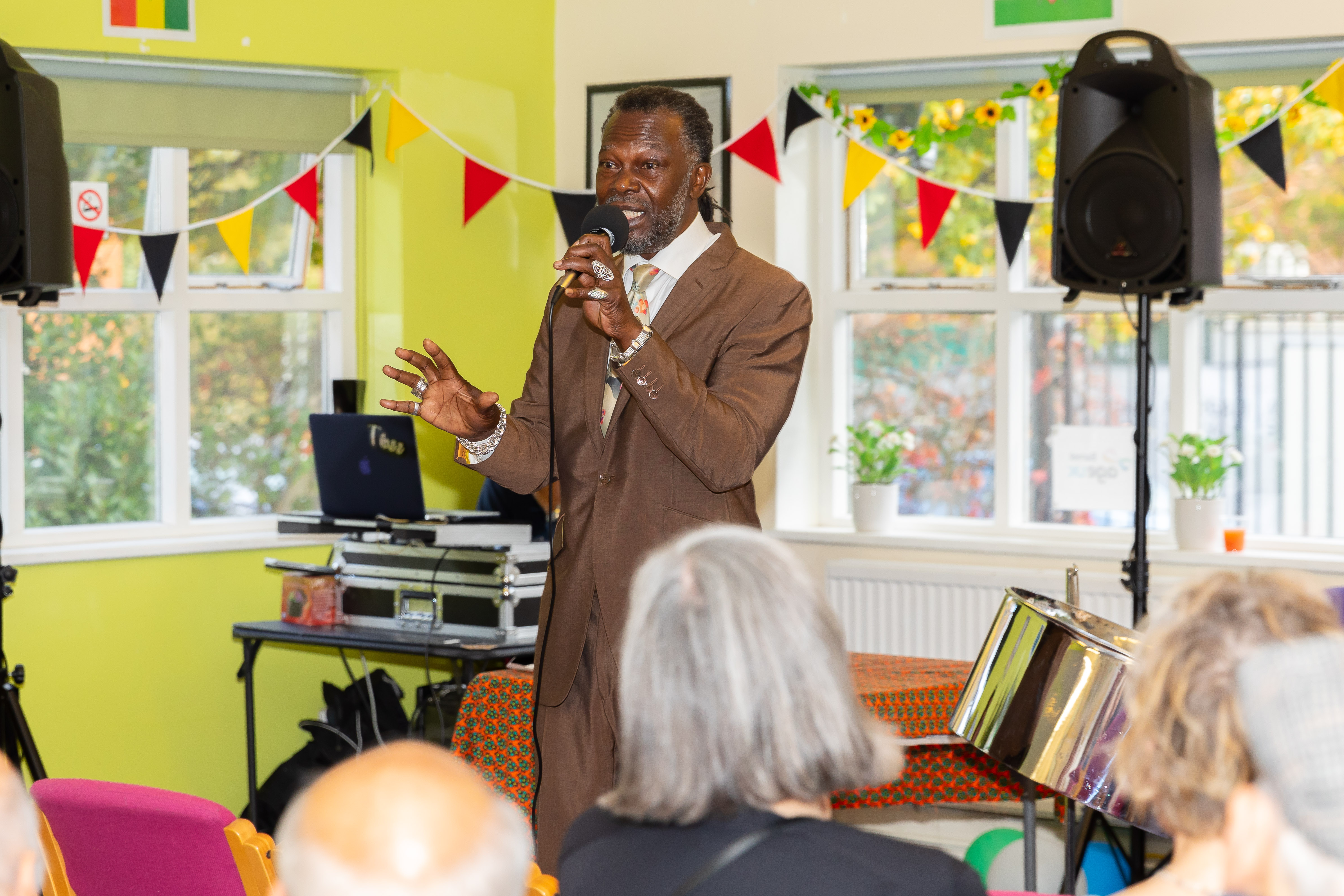 Levi giving his talk for Black History Month at Age UK Barnet