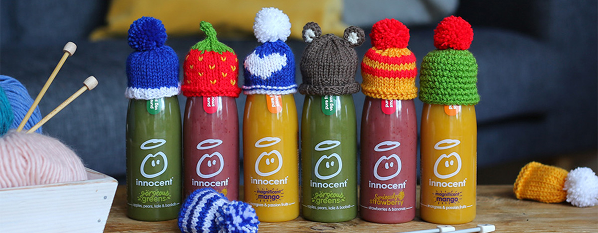Your hats on innocent smoothie bottles for the Big Knit