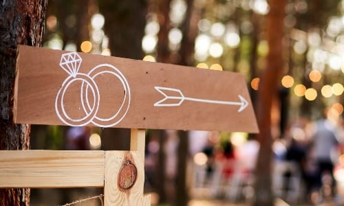 A wedding ceremony sign