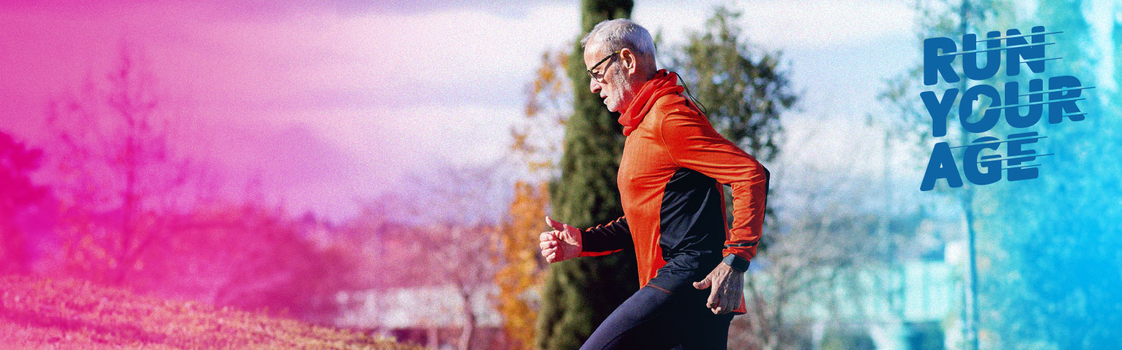 A middle aged man with a beard running