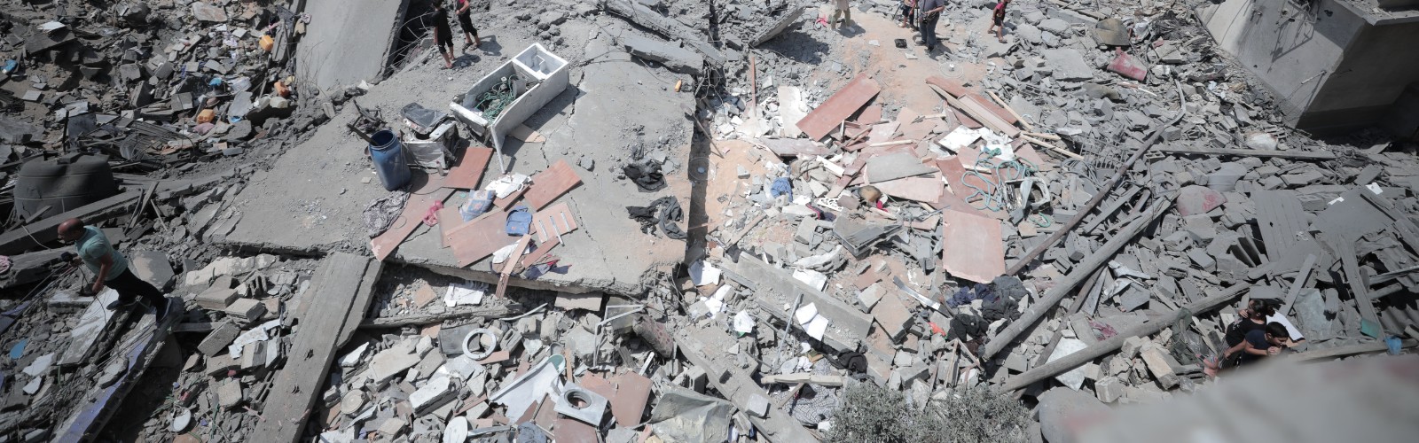 An aerial shot of a war-torn city