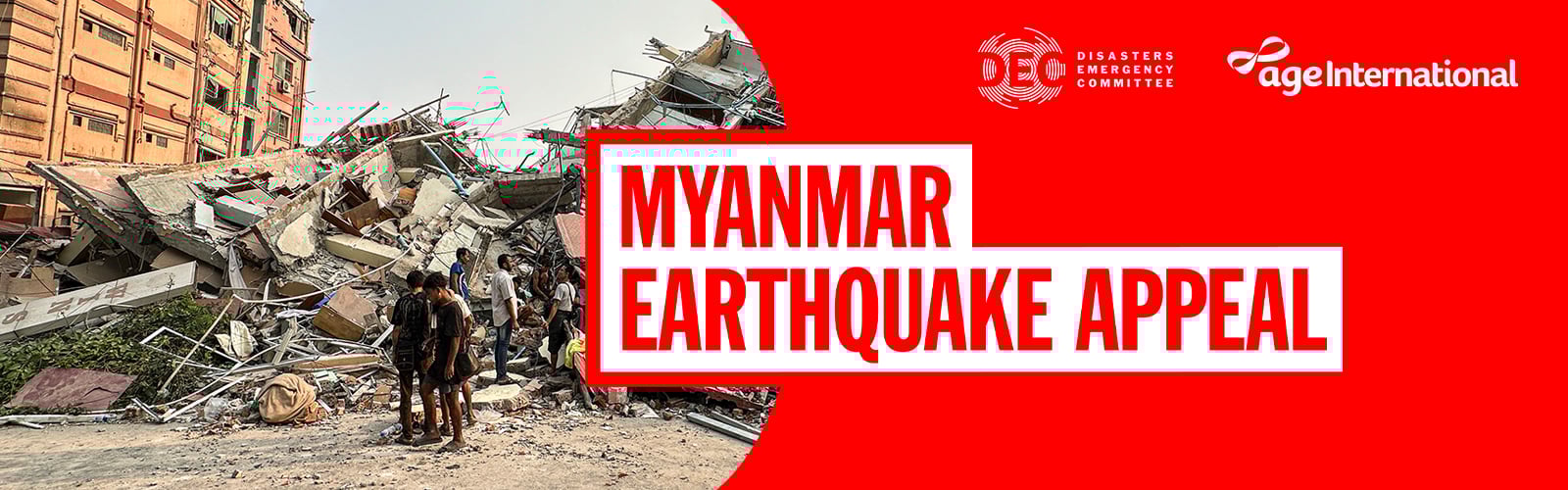 People standing amid destruction caused by the earthquake
