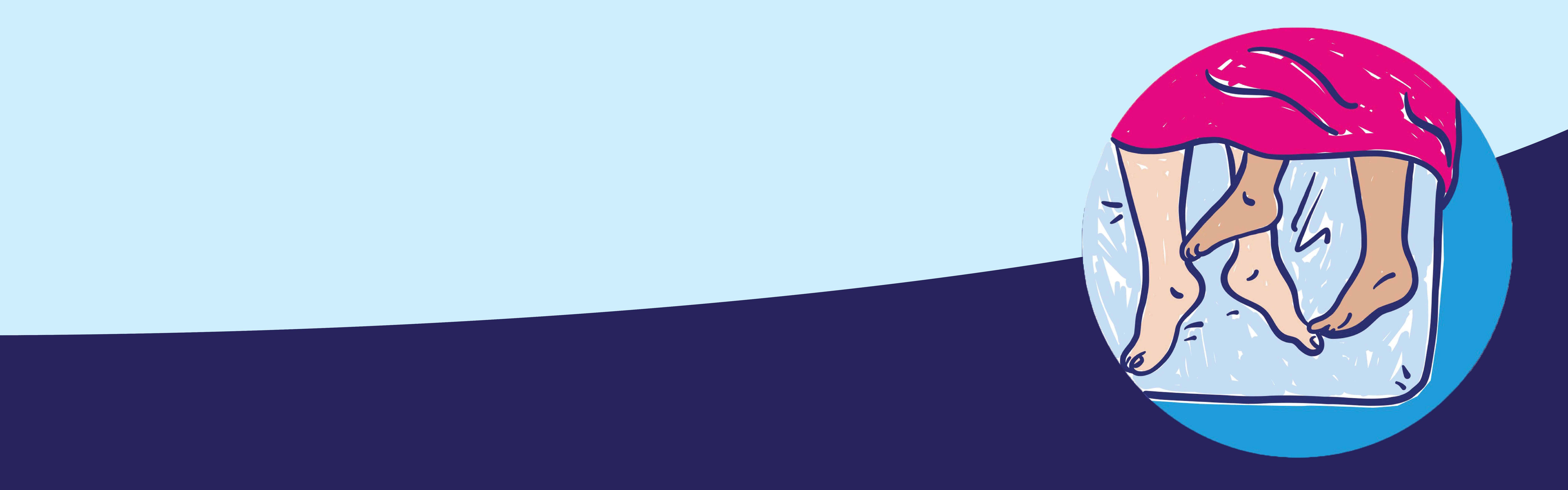 An illustration of two pairs of feet peeking out from the sheets of a bed