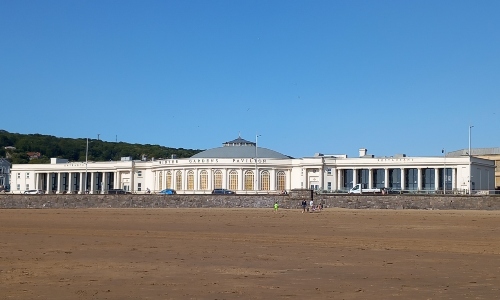 Weston-Super-Mare's Winter Gardens pavilion, shot from the beach